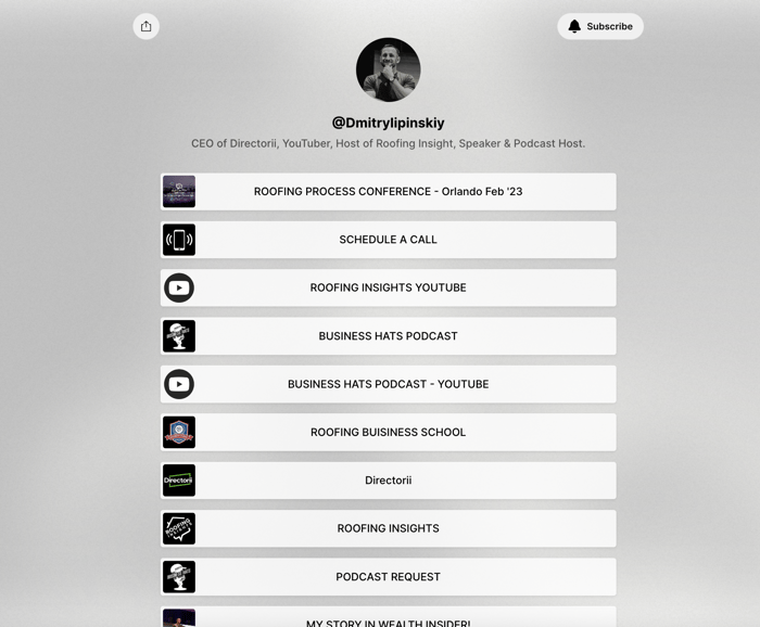 Ejemplo de Linktree de Dmitry Lipinskiy